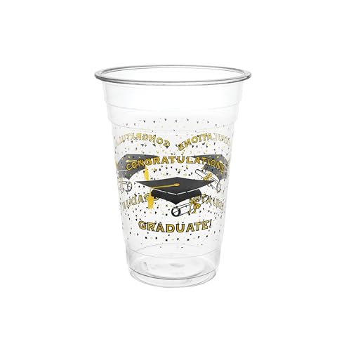 Party Essentials Soft Plastic Printed Party Cups, 20-Count, 16-Ounce, Graduation