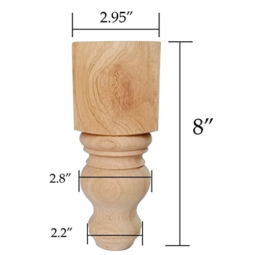 Btibpse 8" Wood Furniture Legs Bun Feet Unfinished For Cabinet Sofa Bench Ottoman, Dresser Foot Replacement 2 Pcs #TOP1