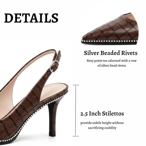 Image of YODEKS Slingback Heels for Women Pointy Toe Beaded Heels Close Toe Kitten Heel Pumps 2.5 Inch Stiletto Pumps Wedding Party Dressy Shoes