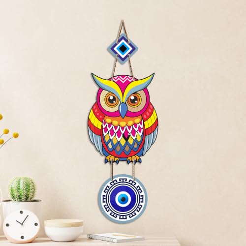 Image of Artvibes Artistic Owl Nazar Battu Wall Hanging for Home Entrance | Evil Eye MDF Decorative Wall Art | Lucky Charm Decor for Bedroom | Living Room | Office & Balcony | Housewarming Gift (WH 8525N)