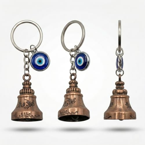 Image of Rakshakart Guardian Bell Evil Eye Keychain for Bike, Car & Home - Good Luck Nazar Charm Ghanti (Metal Protection Bell for Positive Energy)