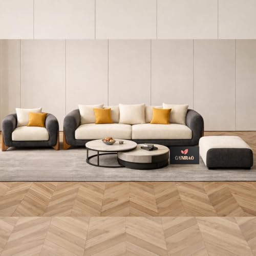 Image of Classic 3+1= 4 Seater with Footrest Seater Sofa Set Luxury Chesterfield Modern Fahionalable Sleeper Sofa for Living Room, Dining Room, (Dark Grey & Beige)