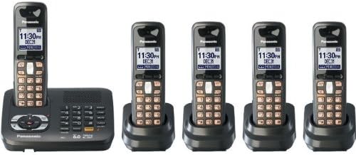 Panasonic KX-TG6445T DECT 6.0 Cordless Phone with Answering System, Metallic Black, 5 Handsets
