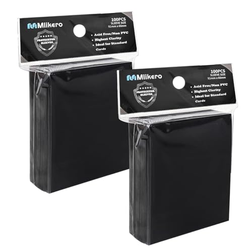 Mlikero 200 Stück Weiche Sammelkartenhüllen, 66 x 91 mm Standardgröße Sammelkarten Karten Hüllen, Perfekte Passform fit für Sammelkarten, Sportkarten (Schwarz)