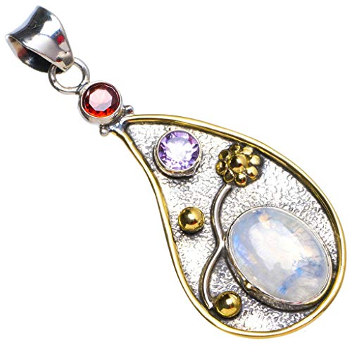 Pendentif Rainbow Moonstone argent 925 fait main bleu X0041