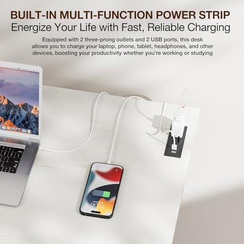 Image of TEMI Small Computer Desk Folding Table - No Assembly, Compact 35.8 inch Foldable Desk with Power Outlets & USB Charging Port, Portable Small Office Desk, Ideal Mini Study Table for Narrow Spaces,White Ash