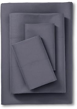 Twin Size Sheet Set, 100% Long Staple Cotton Sheets Set, with Deep Pocket fit Upto 15 Inch Dark Grey Solid, Twin 100% Cotton Sheet Sets