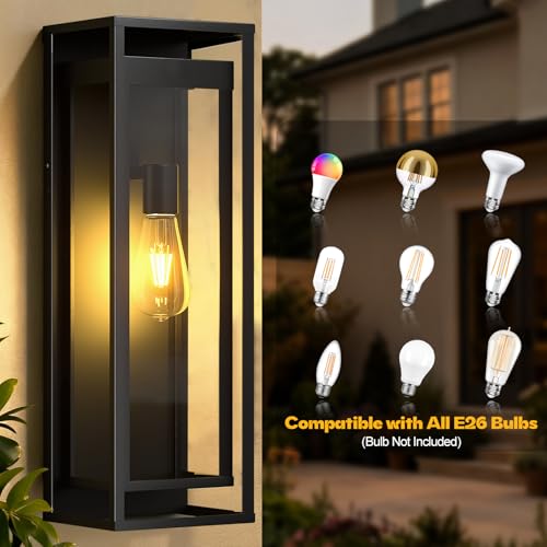 Image of 20in Extra Large Outdoor Wall Sconce Black Modern Exterior Lighting Fixture | Waterproof, Anti-rust, Matte House Lights Outdoor, Coach Light Wall Lantern for Porch, Wall Mounted Front Door Garage Patio
