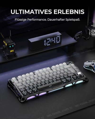 GravaStar Mercury K1 75% Mechanische Gaming Tastatur, QWERTZ Layout (DE), Magnesiumlegierung Exoskelett, Tri-Mode (2.4G/BT/USB-C), Hot Swap, Gasket Mount, RGB - Farbverlauf Schwarz 4