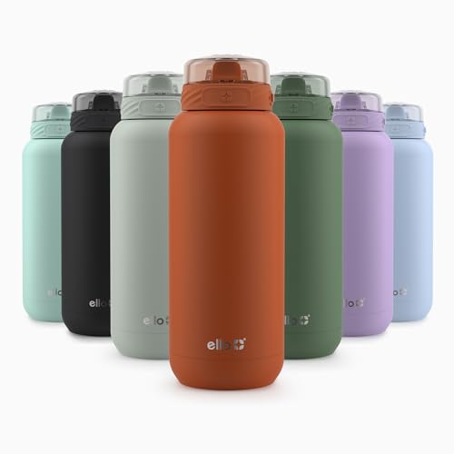 Image of Ello Cooper 32oz Stainless Steel Water Bottle Vacuum Insulated with Straw and Carry Handle, Leak Proof Locking Lid with Soft Silicone Spout, Dishwasher Safe, Acorn Squash