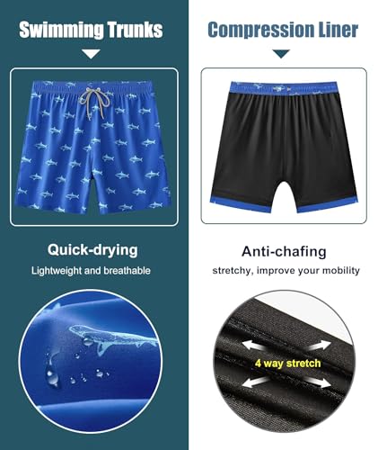 Image of APTRO Men's Swim Trunks with Compression Liner 5 Inch Bathing Suit Beach Swimsuits