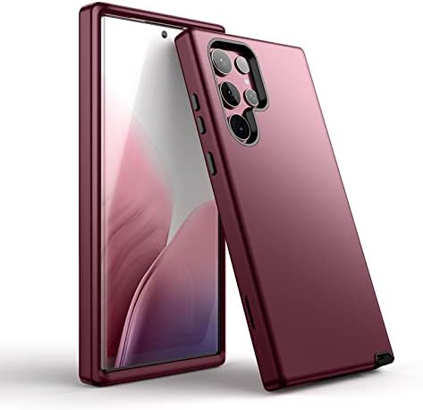 WeLoveCase Cover for Samsung Galaxy S22 Ultra - 3 in 1 Full Body Heavy Duty Protection Hybrid Shockproof TPU Bumper Case, Burgundy