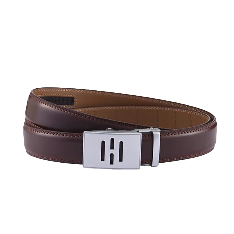 Image of HALDEN BURLEY Men's Brown Ratchet Belt | Auto-Lock Leather Formal Belt with Magnetic Buckle | Adjustable Free Size Fits Up to 44 Inch Waist