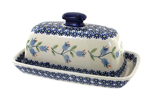 Blue Rose Polish Pottery - Blue Tulip Butter Dish - Fits 1 Stick - Butter Dish for Countertop Organization and Storage