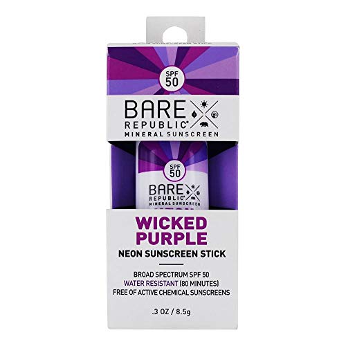 Bare Republic Mineral Neon SPF 50 Color Stick, Wicked Purple/Natural Grape, 8.5 Gram