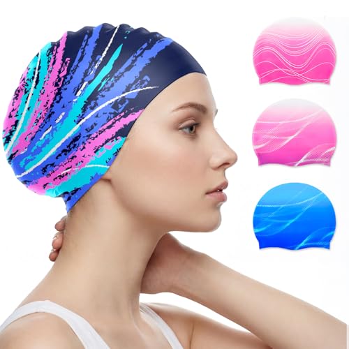 Swim Cap for Women Adult, Silicone Swimming Cap for Long