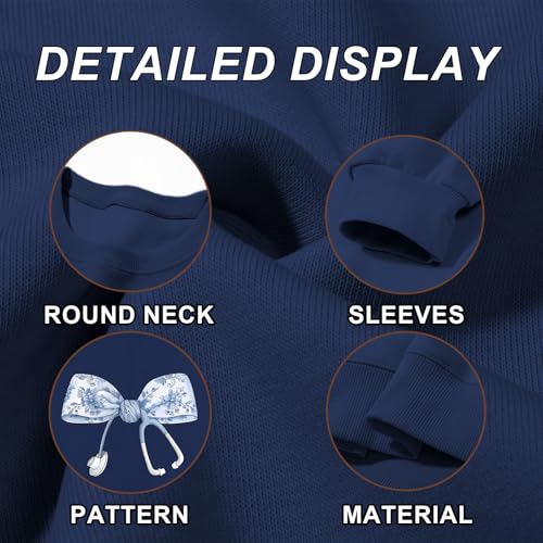 Migxsaf Nurse Sweatshirts for Women Bow Stethoscope Sweatshirt Floral Flower Long Sleeve Shirts Graphic Crewneck Pullover(Navyblue,M)