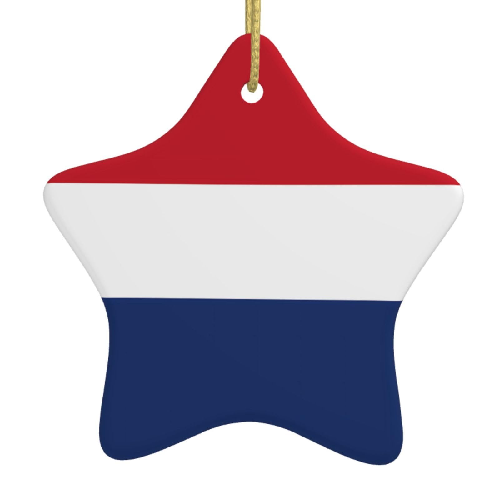 Dutch Flag Christmas Ceramic Star Pendant with Punched Holes and Gold Wire Rope, Christmas Tree Home Decoration