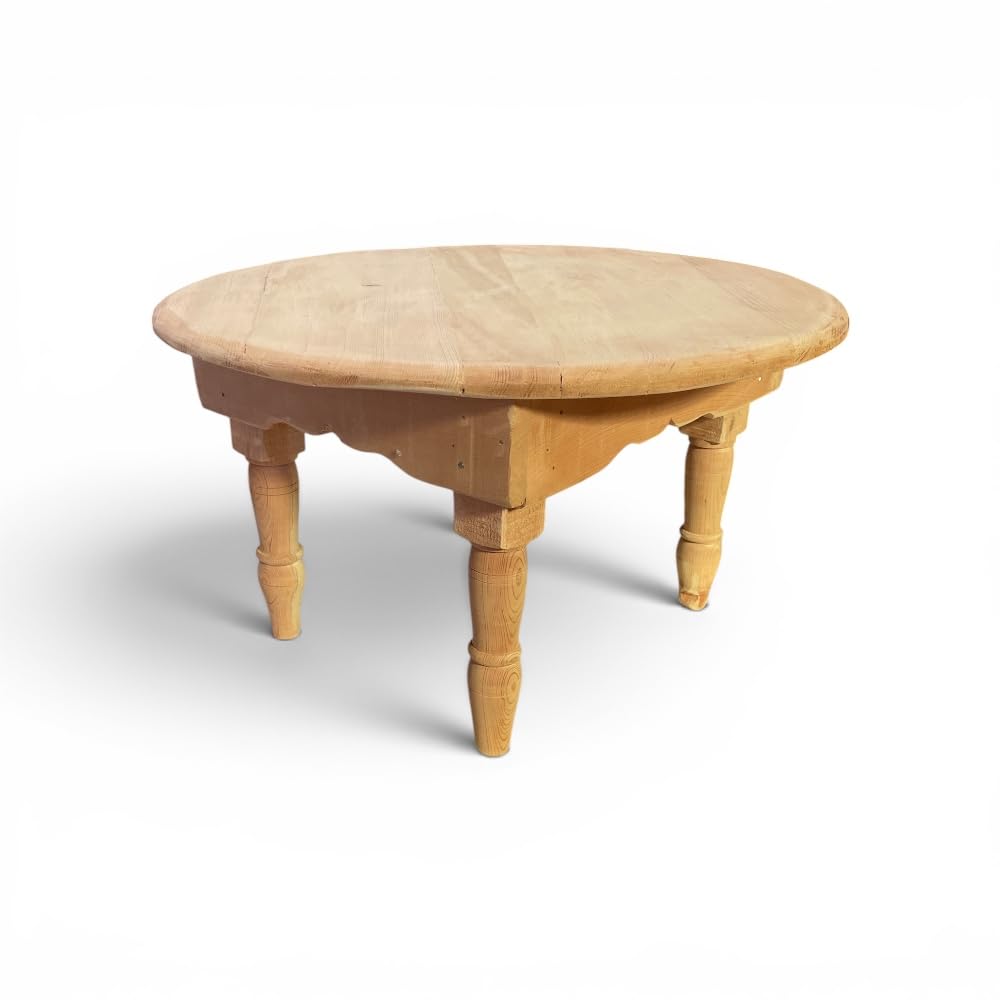Tavolino Marocchino Etnico in Legno Grezzo di Cedro, Diametro 60 cm