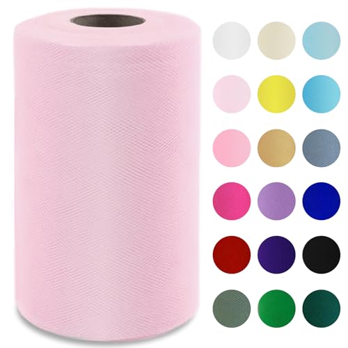 Image of Soft Pink Tulle Fabric Roll 6 Inch x 100 Yards Tulle Ribbon