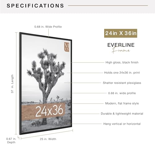 Image of MCS Everline Poster Frame, 24x36, Black | Everline Collection Poster Frame For Photos & Art Prints, Hangs Vertical Or Horizontal, 24x36 Inch, Black Finish, 1-Pack