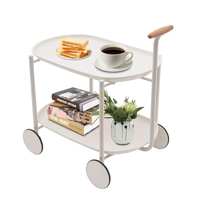 2-Tier Rolling Utility Cart with Wheels and Handle - Heavy Duty Storage Cart for Kitchen, Bathroom, Office Organization - Mobile Serving Trolley with 110 lbs Capacity-9IyH15qi
