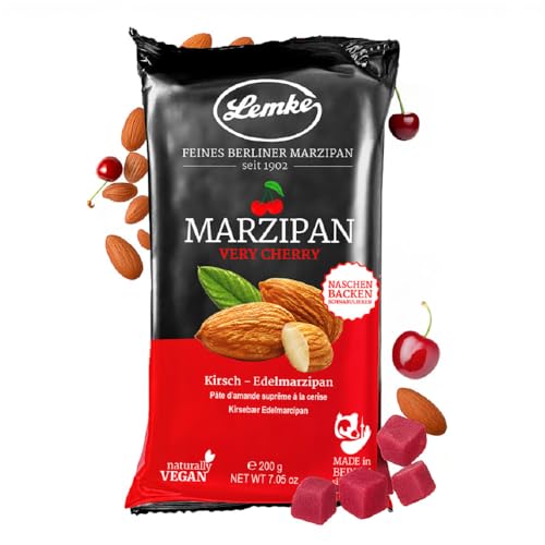 Lemke Very Cherry Marzipan, 200g/ Marzipan mit Kirschgeschmack- Vegan- Backmarzipan