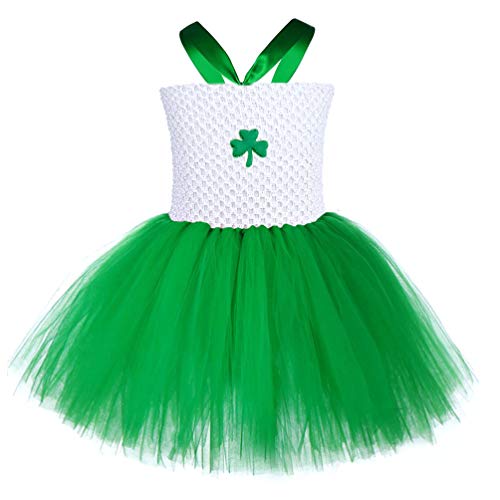 Amosfun S t. Patricks Day Tutu Falda Vestido Disfraz st Patricks Day irlandés trébol Traje Disfraz para niños niñas m 100-110