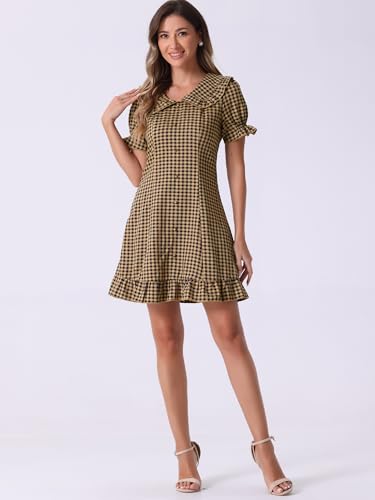 Allegra K Women's Gingham Checks Ruffled Peter Pan Collar Cute Mini Dress3