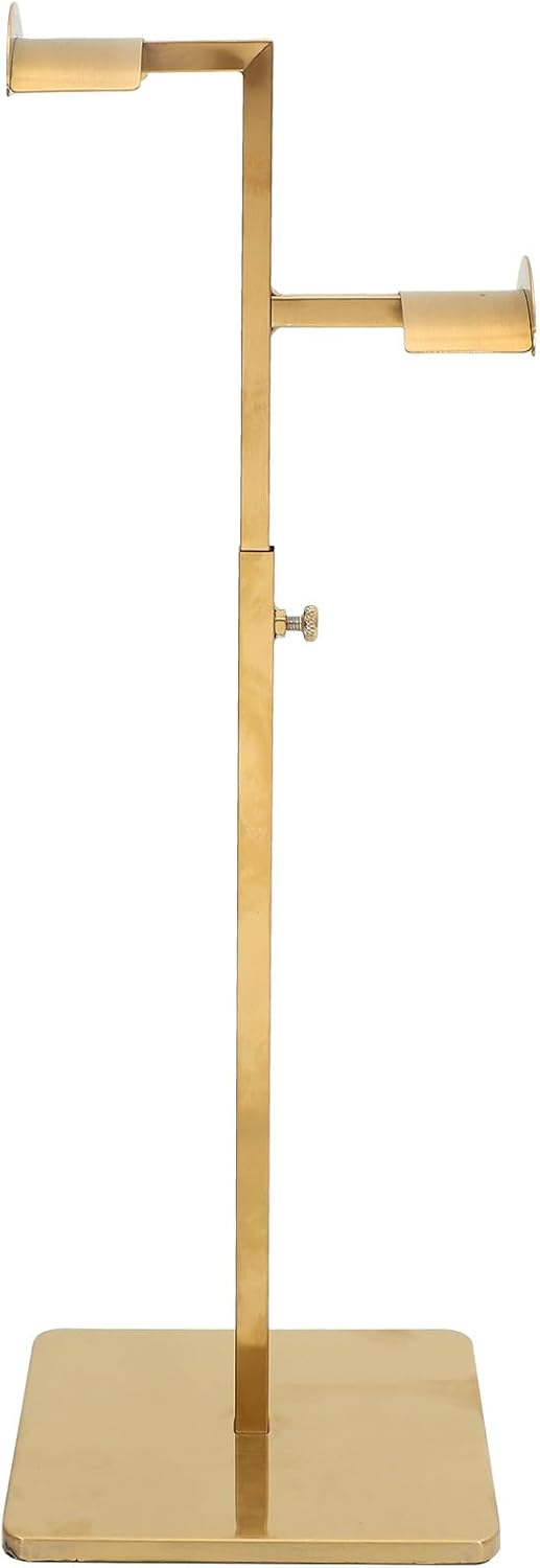 ERINGOGO Adjustable Height Handbag Display Stand Stainless Steel Double Hook Bag Hanger Rack with Brushed Titanium Base for Store Window Showcase