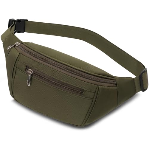 Bauchtasche Gürteltasche Hüfttasche Sport für Damen Herren Wasserdicht Bauchtasche Doggy Bag Outdoor Groß Handytasche Umhängetasche Camping Wandern Fitness Fahrrad Running (Olive)
