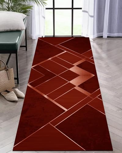 Tapis géométrique rouge et argenté moderne de 90 x 250 cm - 6