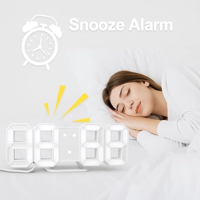 Image of 3D LED Digital Alarm Clock, White, Pack of 1