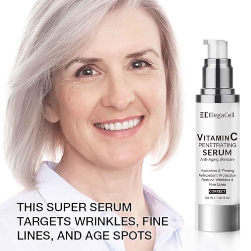 HACIRFE ElegaCell Super Vitamin C Serum for Women Over 70 - All-in-One Hydrating Anti-Aging Formula by Vitamin C, Hyaluronic Acid, Caffeine-Firming, Hydrating,Lifting, Face Wrinkles 1.69 fl oz