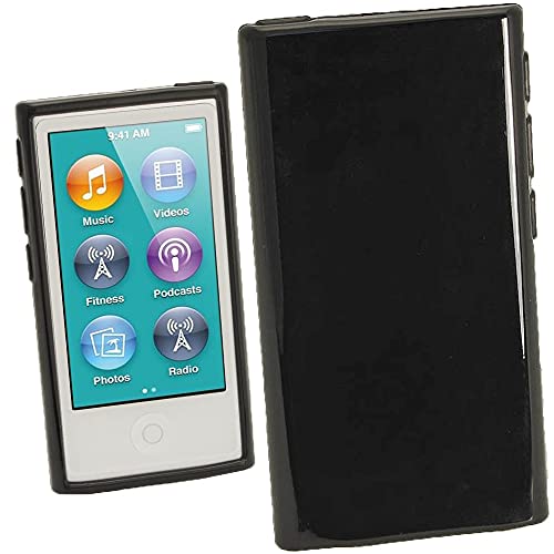 Preisvergleich Produktbild iGadgitz U2008 Glänzend Dauerhafte Kristall Gel Tasche TPU Hülle Schutzhülle und Displayschutzfolie Kompatibel mit Apple iPod Nano 7 Gen - Schwarz
