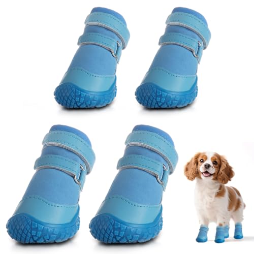 Dog Shoes for Small Dogs, Breathable Dog Boots Paw Protector for Hot Pavement Winter Snow, Dog Booties with Rugged Anti-Slip Sole for Hardwood Floors Outdoor Walking Light Blue Size 1