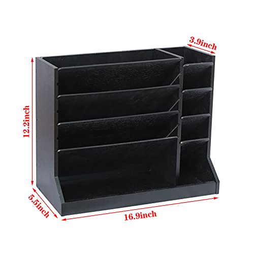 X-Cosrack Wooden Wall Mounted File Holder 4-Tier Vertical Hanging /Desktop Organizer With Pencil Storage And Bottom Flat Tray For Office Home Countertop Black #TOP1