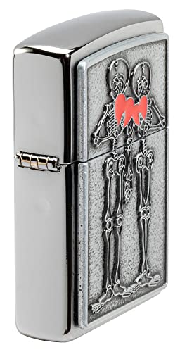 Image of Zippo Couple Love Emblem Brushed Chrome, Windproof Pocket Lighter, Refillable, (BIS Certified)