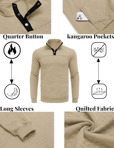 Image of COOFANDY Mens Quarter Sweatshirt Quilted Long Sleeve Mock Neck Active Sweater Waffle Pullover Polo Shirts With Pockets