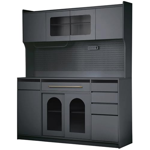 63'' Large Farmhouse Buffet with Hutch, Kitchen Pantry Cabinet with