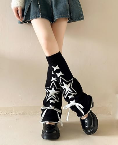 Image of WODECASA Girls Kawaii Leg Warmers Knitted Flared Leg Sleeves Goth Crochet Baggy Cuff Ankle Heap Socks