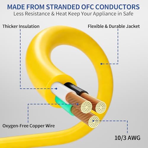 cismorvex 3FT Outdoor/Indoor 10/3 Extension Cord with Lighted, Yellow - 2