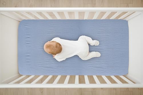 Image of TADO MUSLIN Baby Crib Sheets 2 PCS, 100% Organic Cotton Crib Sheet for Standard Crib Mattress(52 inchx 28 inch), Fitted and Soft Breathable Muslin Crib Mattress Sheet for Girl and Boy