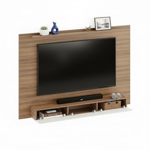 FURNEASER Laminor Wall Mounted TV Unit for Living Room | Floating TV Stand Shelves & Back Panel | Modern Entertainment Unit for 55" | Wall TV Cabinet with Decor & Media Storage (Exotic Teak & White) - Image 4