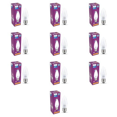 Image of PHILIPS 4W LED Frosted Candle Bulb | Warm White 3000K | E27 Base | Energy Efficient Decorative LED Light | Soft Glare-Free Illumination | Pack of 10