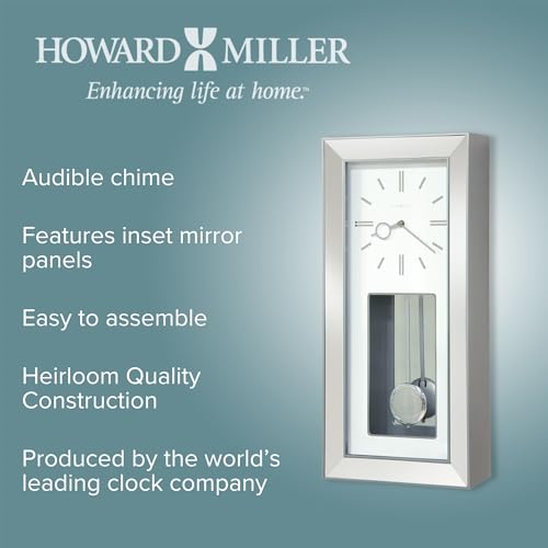 Howard Miller Chaz Wall Clock - Modern Analog Wall Clock with Pendulum, Battery Operated and Quartz Movement, Silver Finished, Decorative Timepiece for Living Room, Kitchen, Bedroom, and Office Decor