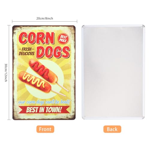 GLOBLELAND Vintage Metall Blechschild Mais-Hotdog Metallschilder Lustig 30x20cm Fast Food Nostalgic-Art Retro Blechschild Fur Imbissstand Foodtruck Küche Gartenparty Grillplatz Biergarten Snackbar