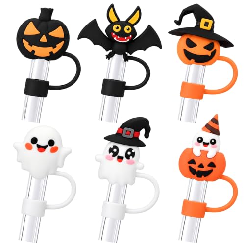6 Pack Halloween Straw Covers for Stanley Cup, 10mm Mixed Character Toppers