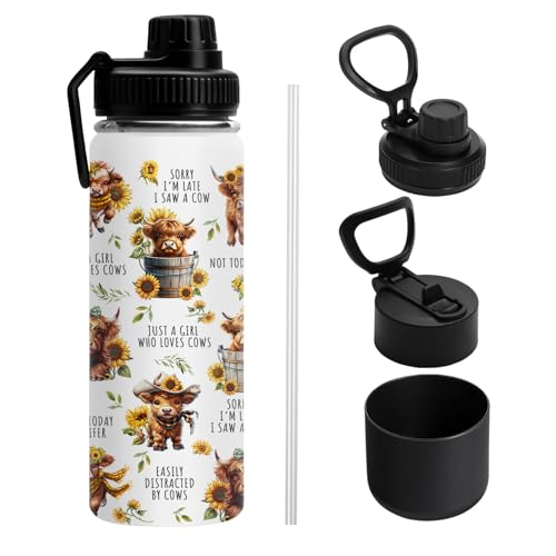 DUUV Highland Cow Water Bottle 18 Oz, Highland Cow Gifts for Women Girls, Christmas Birthday Gifts for Cowgirls, Just A Girl Who Loves Cows Cup, Funny Cowgirl Insulated Bottle