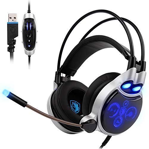 SADES SA908 7.1 Surround Sound Gaming Headset for PC with Noise Cancelling Mic, Cool Blue LED Light SADES SA908 7.1 Surround Sound Gaming Headset for PC with Noise Cancelling Mic, Cool Blue LED Light